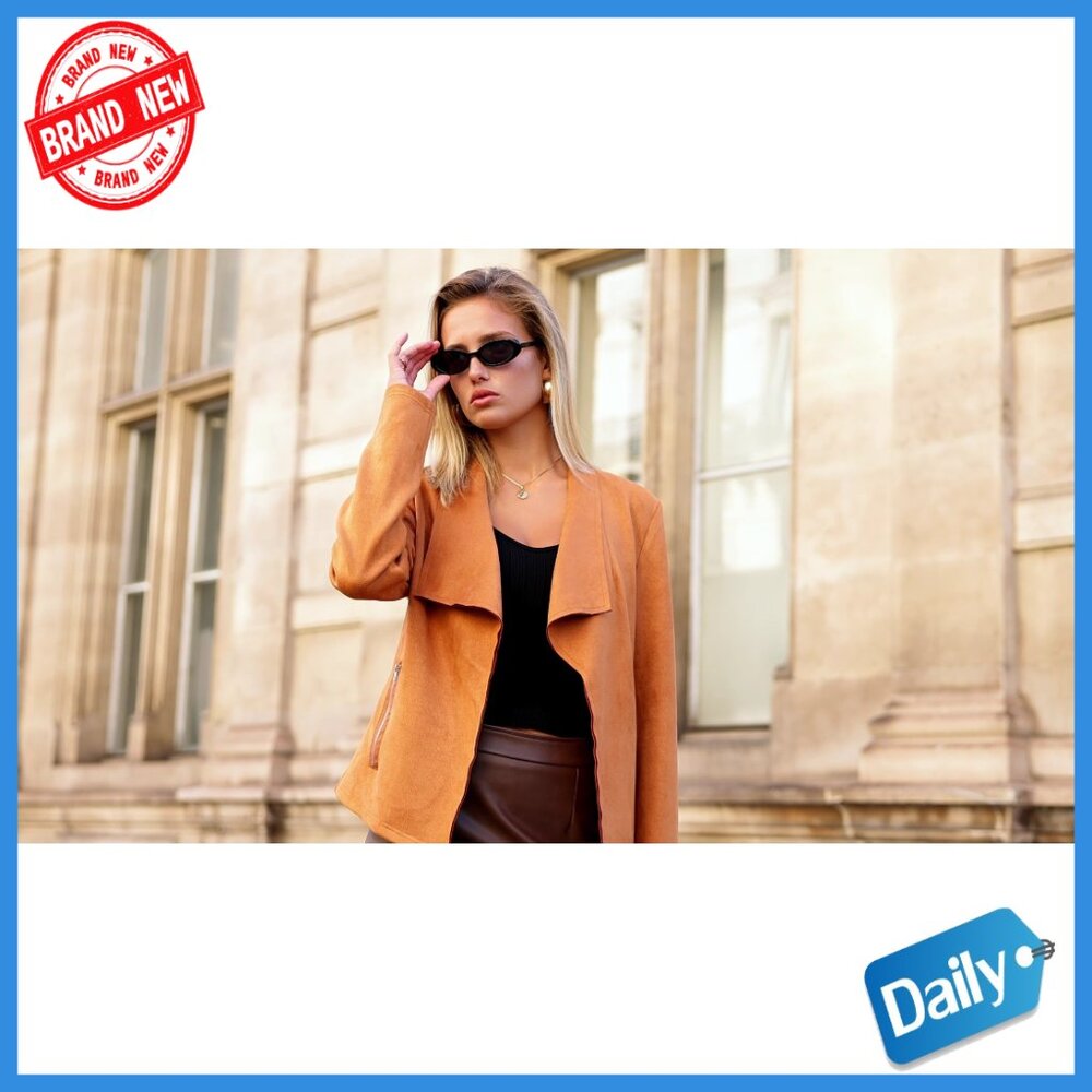 Faux Suede Cropped Jacket, Long Sleeve Open Front, Fall Winter Coat - Picture 7 of 7